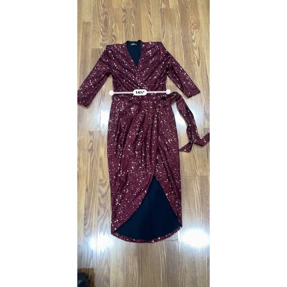 Zhivago burgundy sequins Kinsey Wrap Dress size 8/ M - Picture 11 of 11
